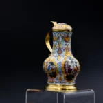 Lidded jug, enamel luxury ware with gilt silver mounting