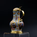 Lidded jug, enamel luxury ware with gilt silver mounting